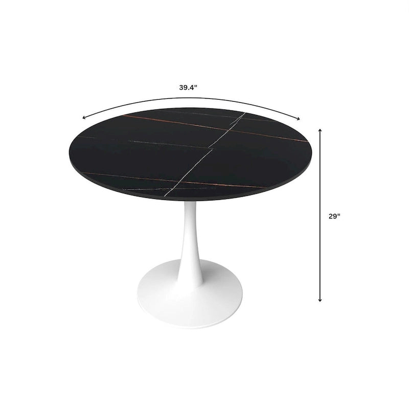 40 Round Dining Table for 4 with Sintered Stone Tabletop in White Base for Kitchen & Dining Room