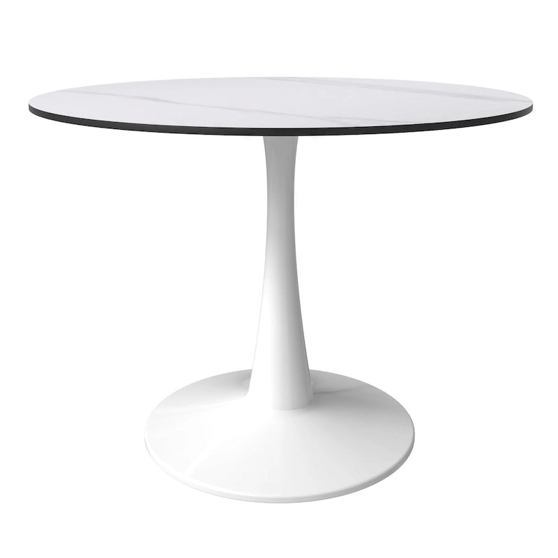 40 Round Dining Table for 4 with Sintered Stone Tabletop in White Base for Kitchen & Dining Room
