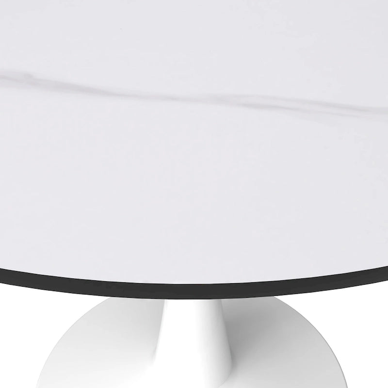 40 Round Dining Table for 4 with Sintered Stone Tabletop in White Base for Kitchen & Dining Room