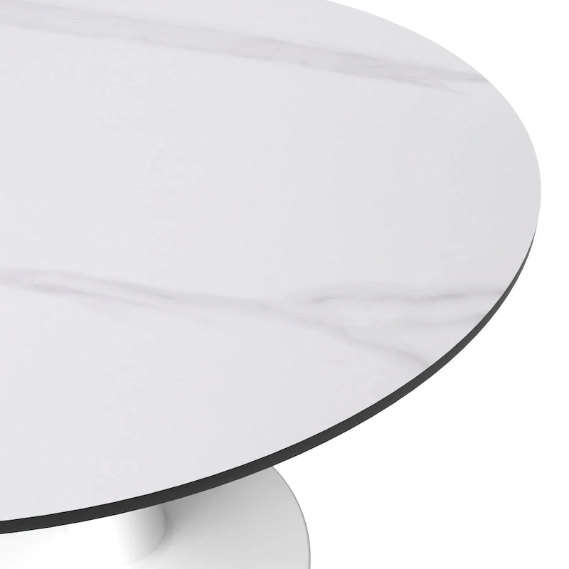 40 Round Dining Table for 4 with Sintered Stone Tabletop in White Base for Kitchen & Dining Room