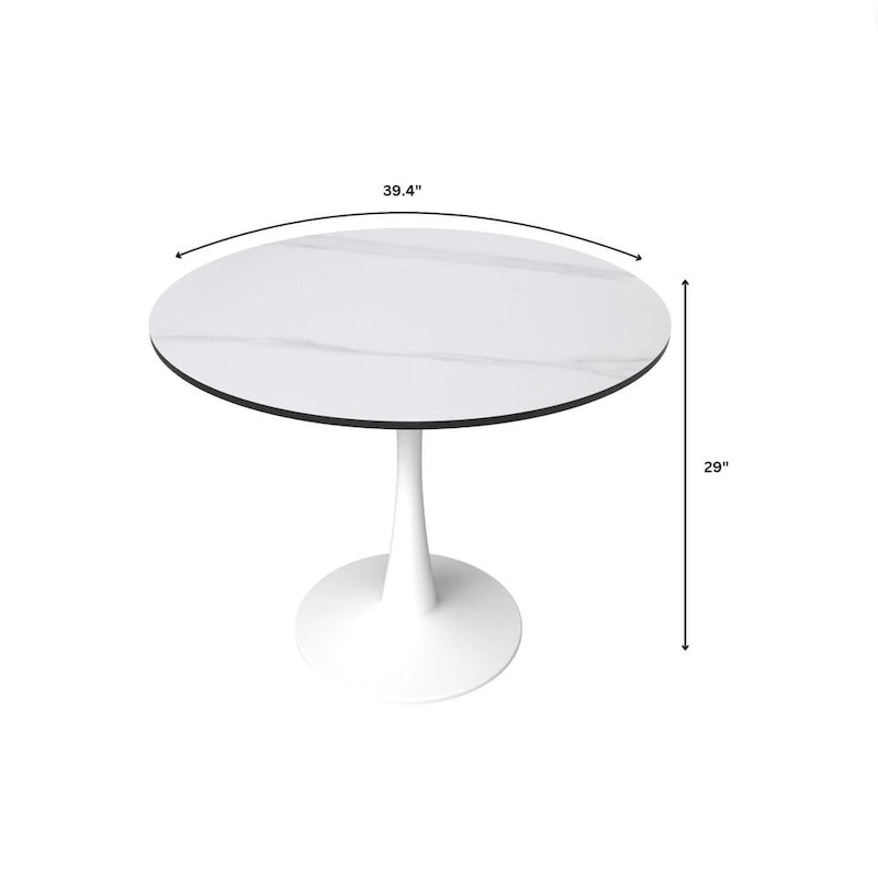 40 Round Dining Table for 4 with Sintered Stone Tabletop in White Base for Kitchen & Dining Room