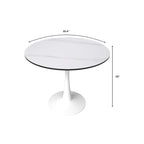 Tavolo da pranzo rotondo da 40 per 4 persone con piano in pietra sinterizzata e base bianca per cucina e sala da pranzo
