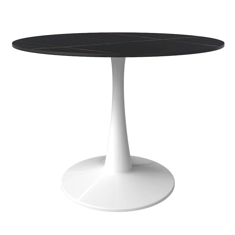 40 Round Dining Table for 4 with Sintered Stone Tabletop in White Base for Kitchen & Dining Room